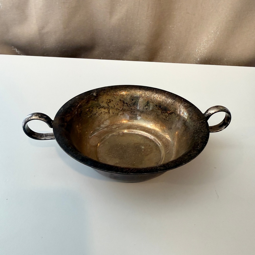 Vintage Silver Plated Double Handled Bowl Tarnished Rainbow Patina Decorative